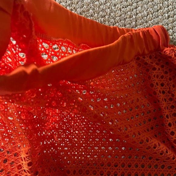 Vintage front slit mesh bright orange fringe bottom maxi sheet cover up skirt - Picture 8 of 8